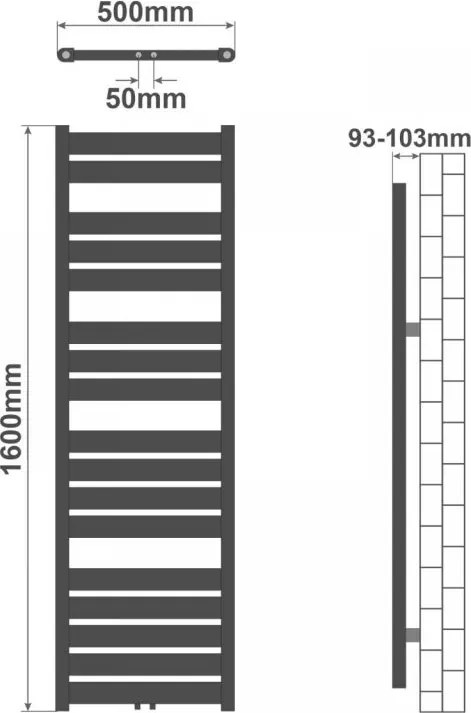 AQUAMARIN Radiator vertical pentru baie, 1600 x 500 mm