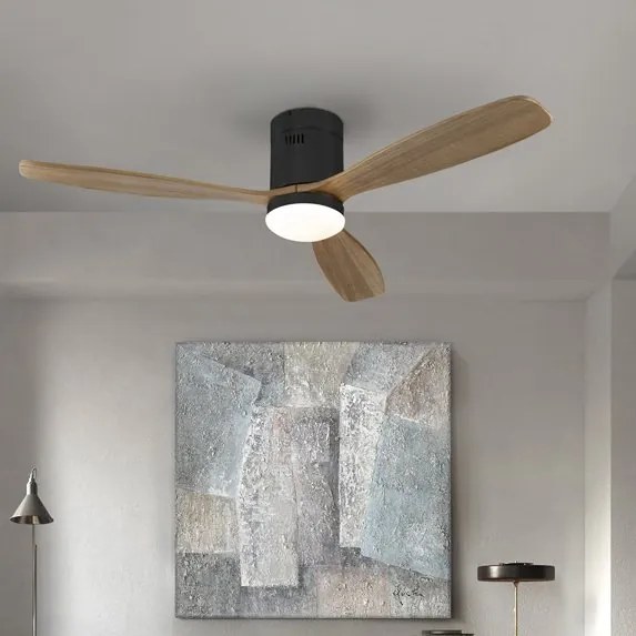 Lustra LED cu Ventilator si telecomanda Siroco D-132cm negru/nuc