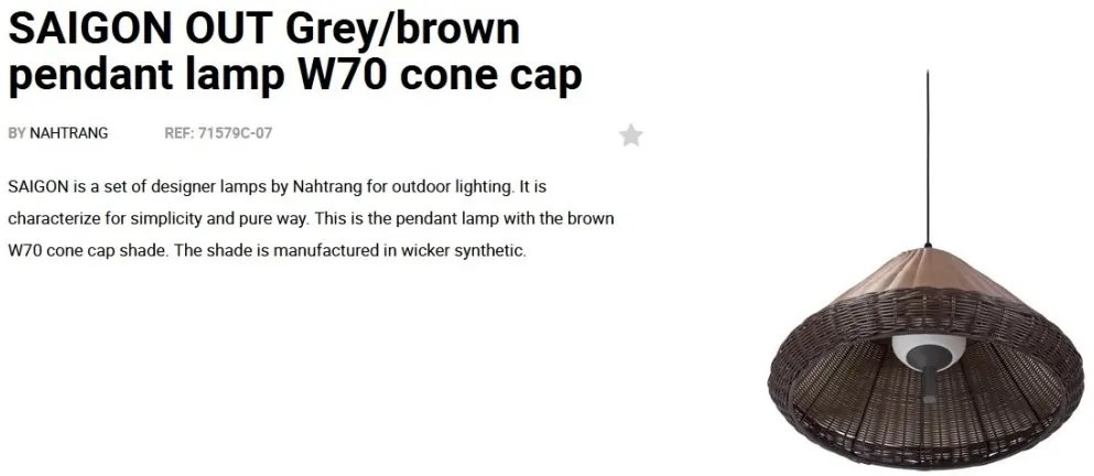 Lustra/Pendul iluminat exterior decorativ SAIGON cone W70 gri/maro