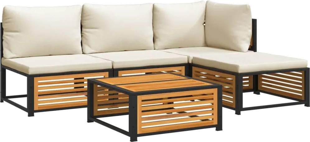 vidaXL Set de canapele de grădină cu perne, 5 buc., lemn masiv acacia