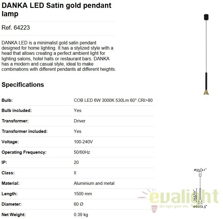 Pendul LED stil modern minimalist DANKA auriu 64223