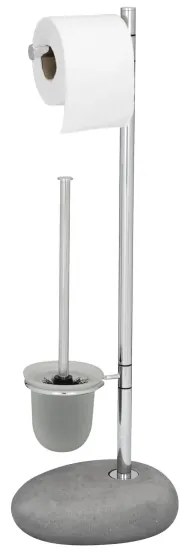 WENKO 19494100 - Perie WC PEBBLE STONE, 23,5 x 70 cm, crom lucios/gri/satinat