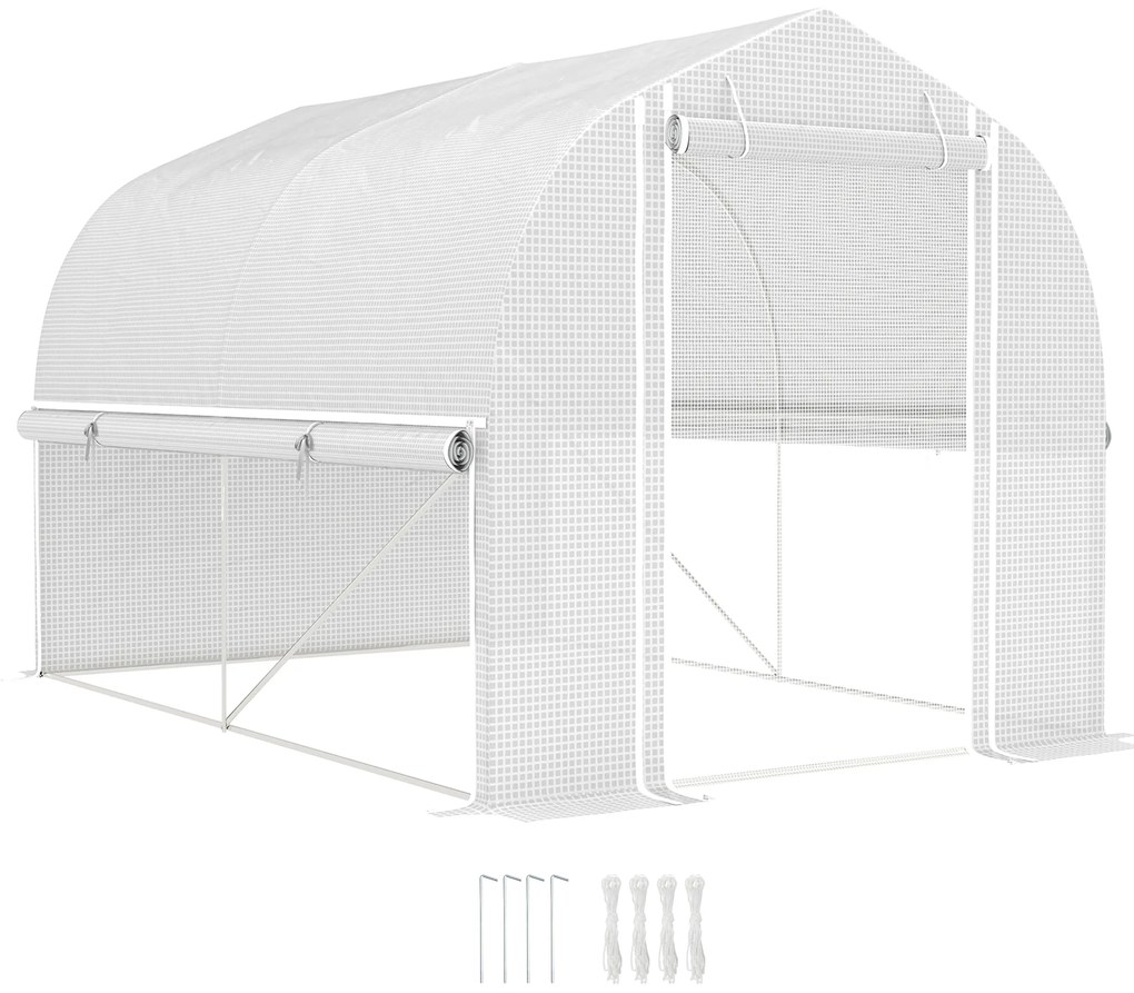 Outsunny Serra Polytunnel 3 x 2 x 2 m cu pereți laterali rabatabili, înveliș din plastic rezistent la UV și cadru din oțel, Alb | Aosom Romania