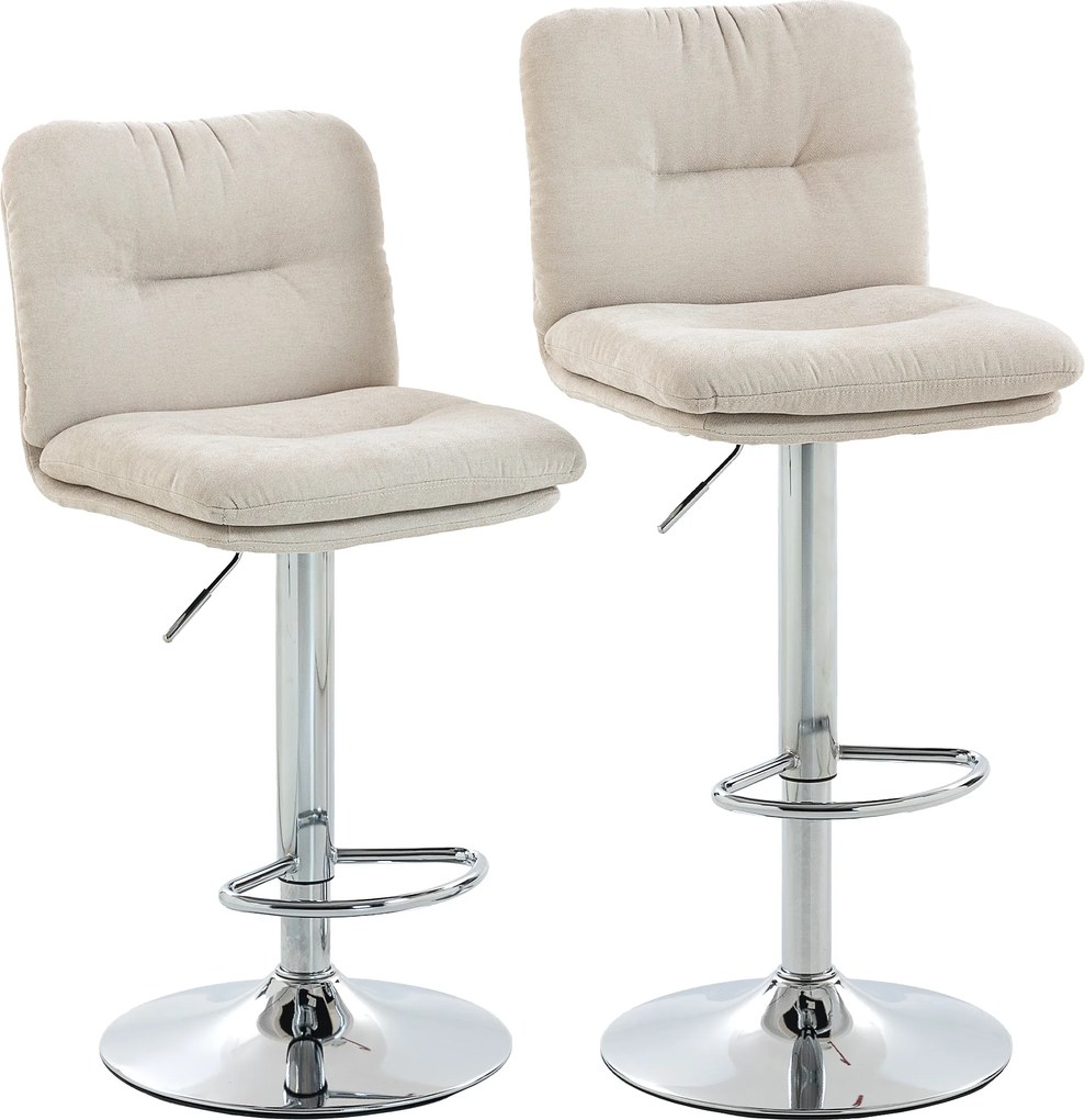 HOMCOM Set de 2 scaune înalte rotative pentru bucătărie, tapițate tip in, cu înălțime reglabilă, spătar și suport pentru picioare, Bej | Aosom Romania