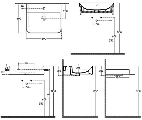 Isvea - Lavoar semi-încastrat SOTT AQUA 59x49 cm ceramică/alb