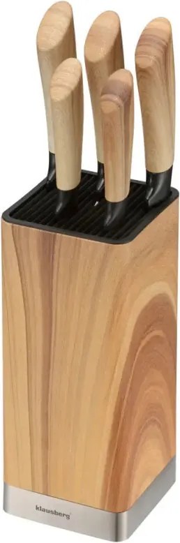 Set de cuțite de bucătărie Klausberg KB 9035, 6 piese, oțel inoxidabil, suport, maro