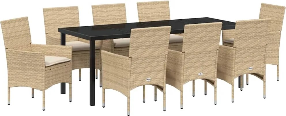 vidaXL Set de masă pentru grădină cu pernă 9 pcs Bej poliratan