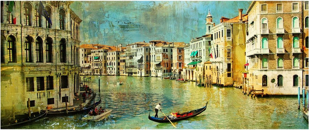 Tablou - Canalul de la Veneția și gondole (120x50 cm)