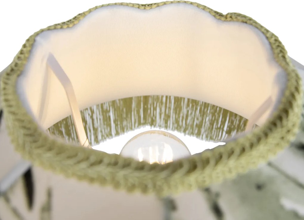 Lampă de podea neagră cu abajur floral și interior alb 45cm - Classico