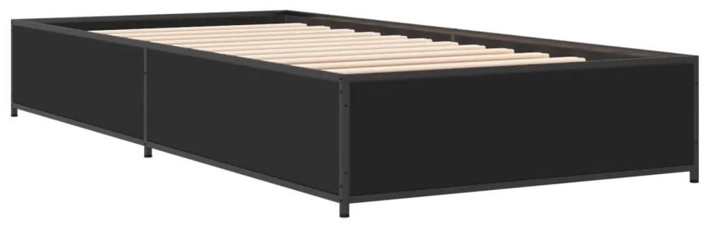 845121 vidaXL Cadru de pat, negru, 75x190 cm, lemn prelucrat și metal