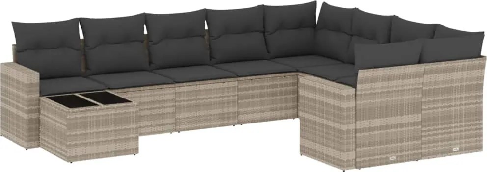 vidaXL Set canapele de grădină cu perne 10 piese gri deschis poliratan