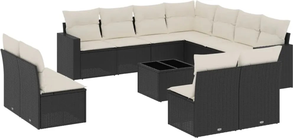 vidaXL Set canapele de grădină, 12 piese, cu perne, negru, poliratan