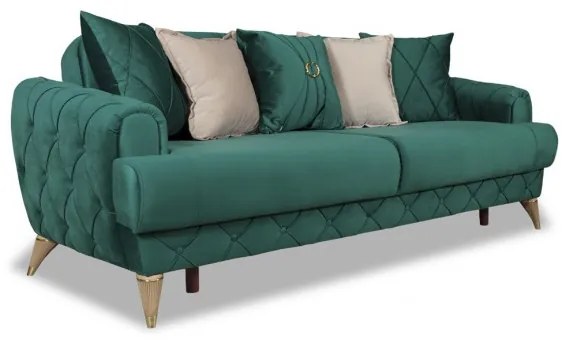 Canapea Extensibila Glamour Cu 3 Locuri, Verde, 220 X 94 X 86 Cm