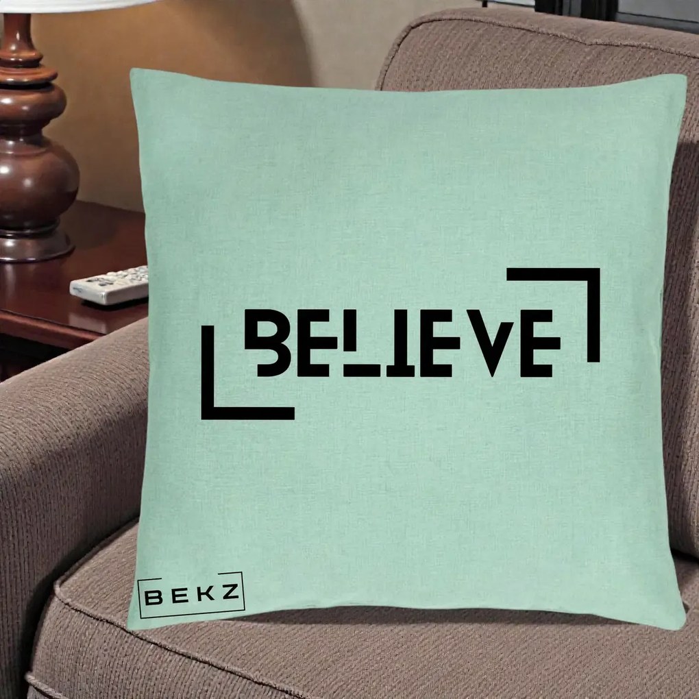 Perna Decorativa Believe Minimalist, 40x40 cm, Verde Menta, Husa Detasabila, Perna Inclusa, BEKZ®
