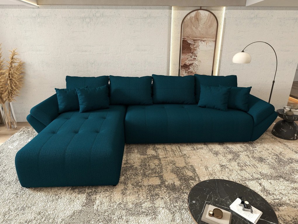 Colțar extensibil dumonde cu ladă de depozitare si sezut confortabil din spuma high-density, Berlin XL Enjoy Petrol 350x185 cm