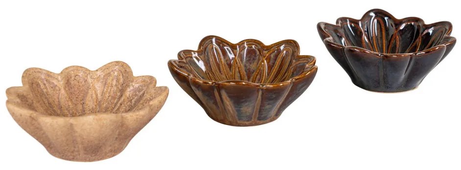 Bol ceramic, bej/maro/maro închis, ø8,5x3,5 cm, 3 bucăți
