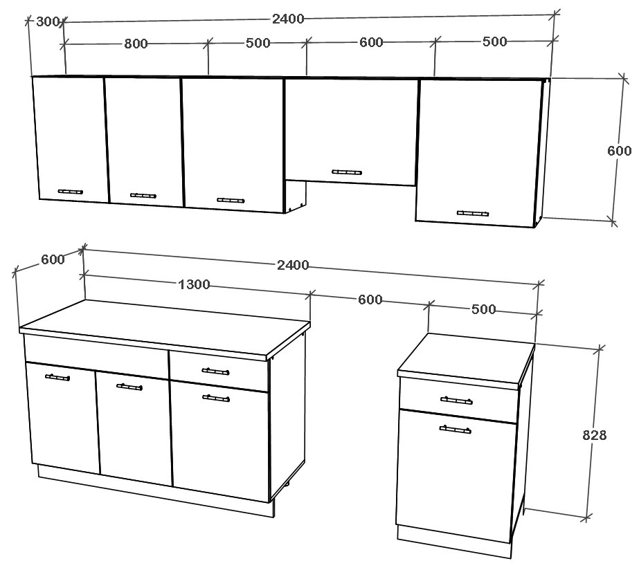 Bucatarie haaus Debra, Alb/Antracit, L 240 cm