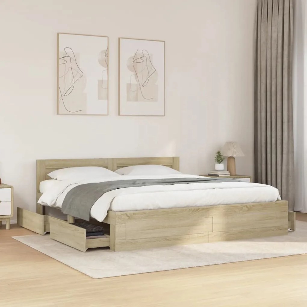 vidaXL Cadru de pat cu tăblie stejar sonoma 200x200 cm lemn prelucrat