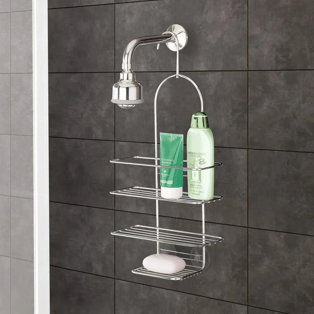 Raft pentru baie argintiu lucios de agățat din oțel Luxy – Metaltex