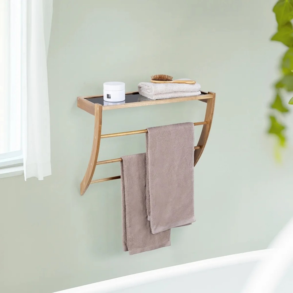 Wenko Raftier de baie cu bară din salcâm FONDI