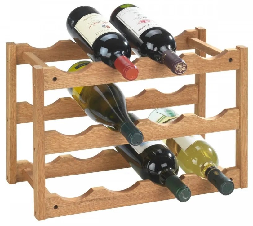 Suport 12 sticle de vin Norway, Wenko, 21 x 28 x 42 cm, lemn de nuc, natur