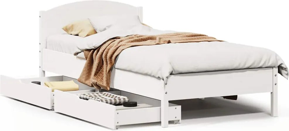 vidaXL Cadru pat fără saltea, alb, 100x200 cm, lemn masiv pin