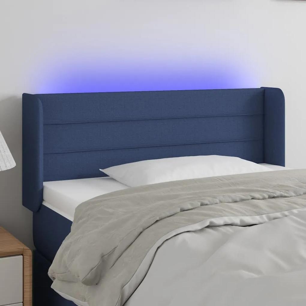 3123364 vidaXL Tăblie de pat cu LED, albastru, 93x16x78/88 cm, textil