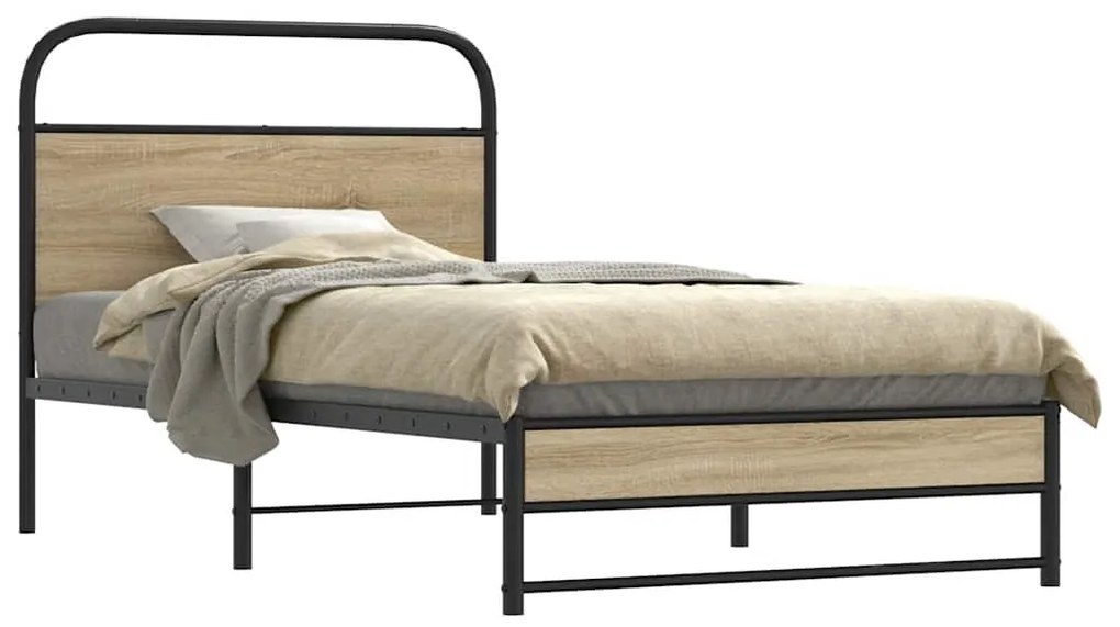 vidaXL Cadru de pat fără saltea 90x190cm Stejar fumuriu lemn prelucrat