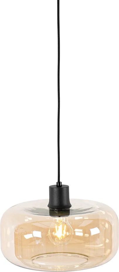 Lampă suspendată inteligentă neagră cu sticlă ambră, incl. WiFi A60 - Bizle