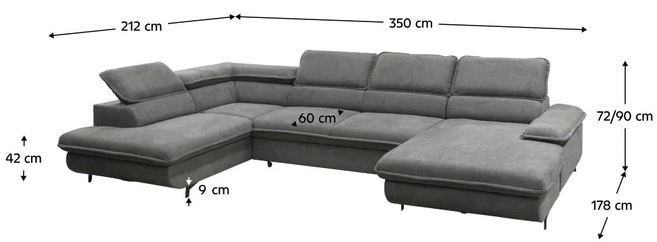 Set canapea în formă de U, gri, stânga, MANTY U