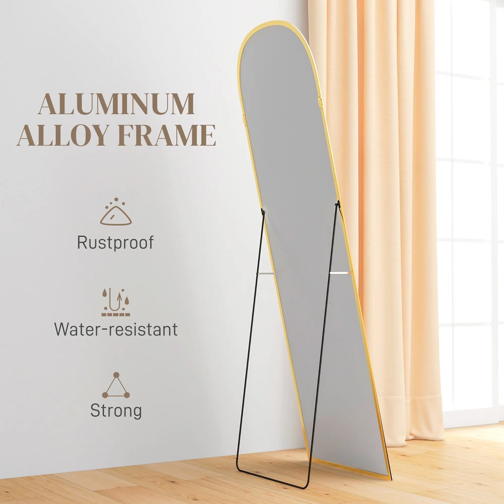 HOMCOM Oglindă de Podea și Perete cu Suport Pliabil, 50x161.5cm, Auriu | Aosom Romania