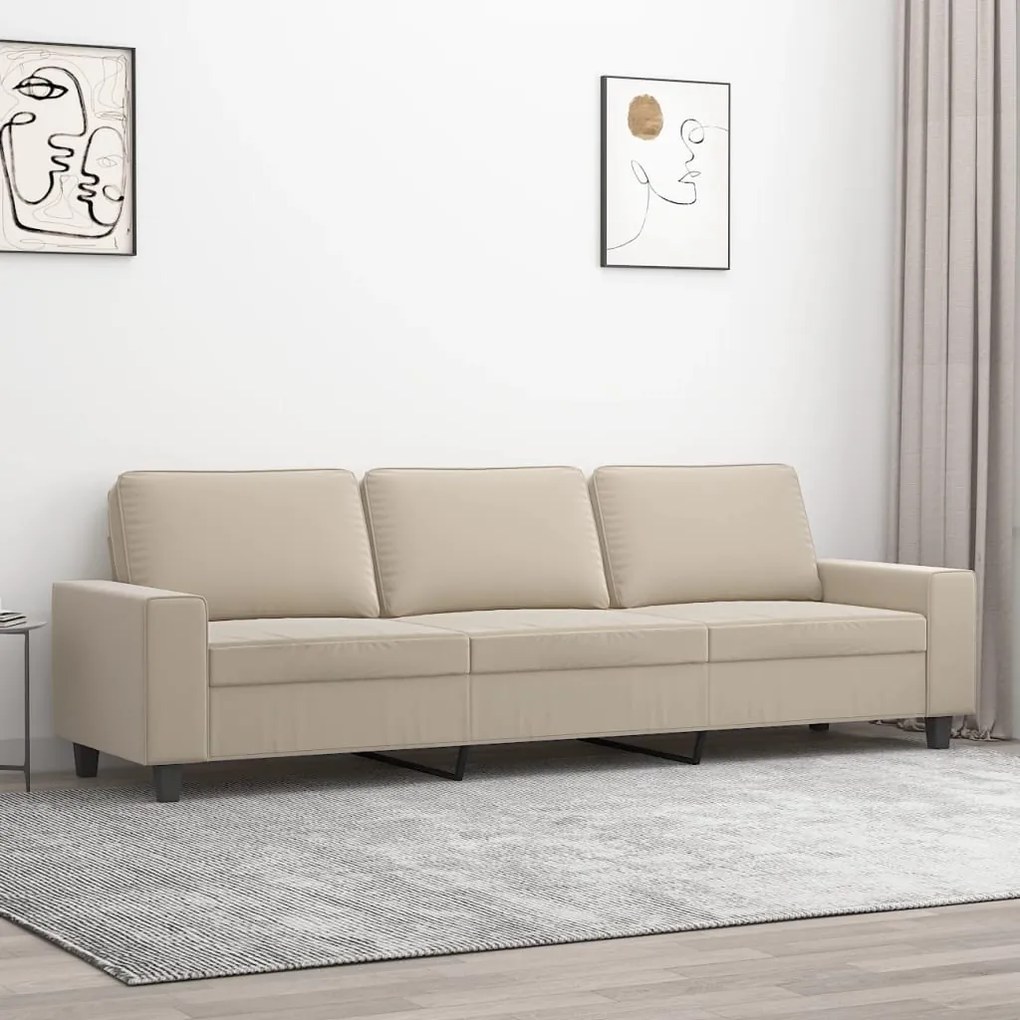348997 vidaXL Canapea cu 3 locuri, crem, 210 cm, țesătură microfibră