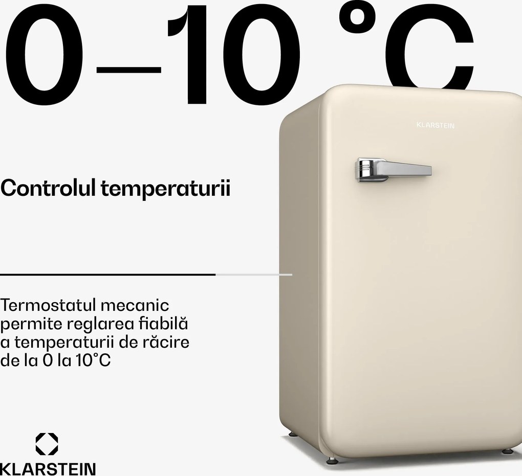 Klarstein Audrey Evo frigider, 112 l, design retro, silențios, compact, disponibil în 3 culori.