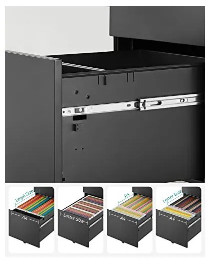 Dulap mobil cu inchidere, Songmics, Negru, OFC60BK, 52 x 39 x 60 cm