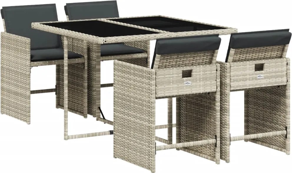 vidaXL Set mobilier de grădină cu perne, 5 piese gri deschis poliratan