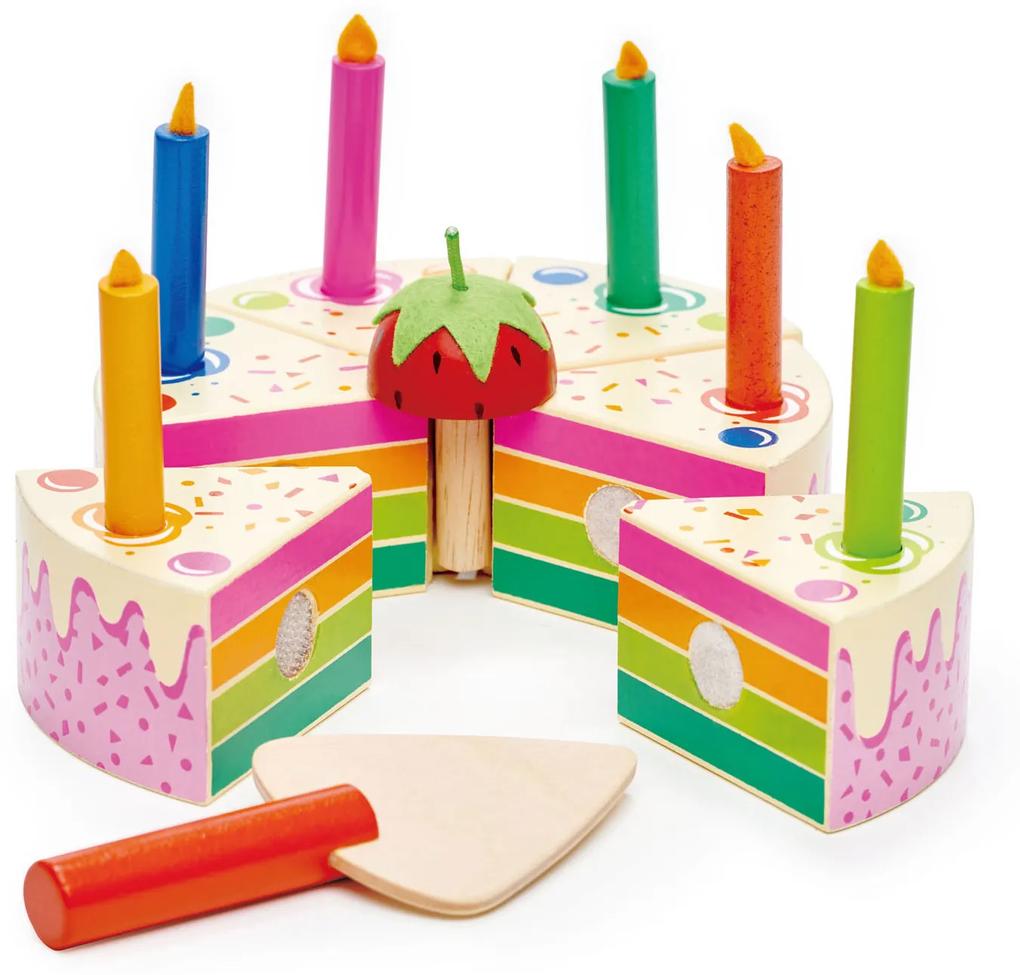 Tender Leaf Toys - Tort pentru aniversari Curcubeu din lemn - Rainbow Birthday Cake