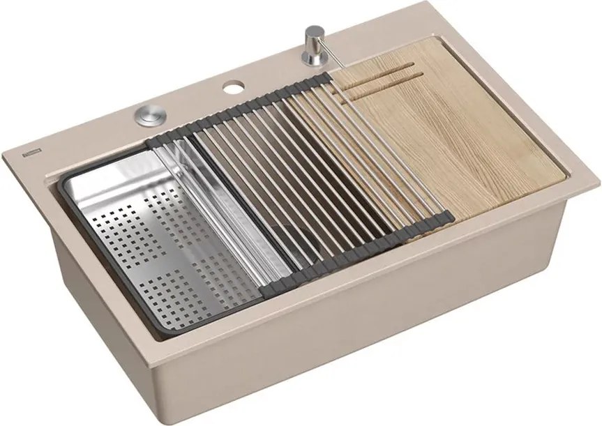 Statie de lucru incastrata Quadron Unique Marc 110 bej - inox 1 cuva 75x49 cm