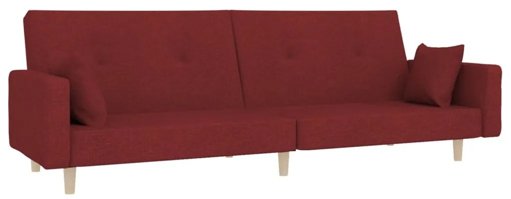 337329 vidaXL Canapea extensibilă cu 2 locuri, 2 perne, roșu vin, textil