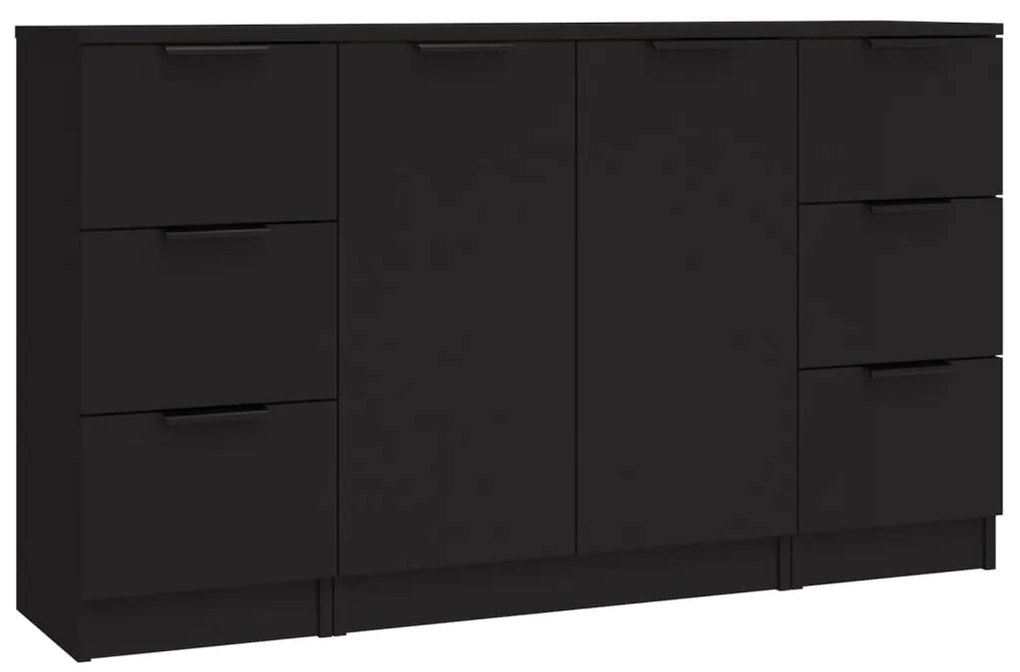 3115837 vidaXL Servante, 3 piese, negru, lemn prelucrat