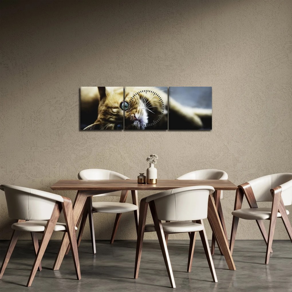 Tablou cu pisica (cu ceas) (90x30 cm)