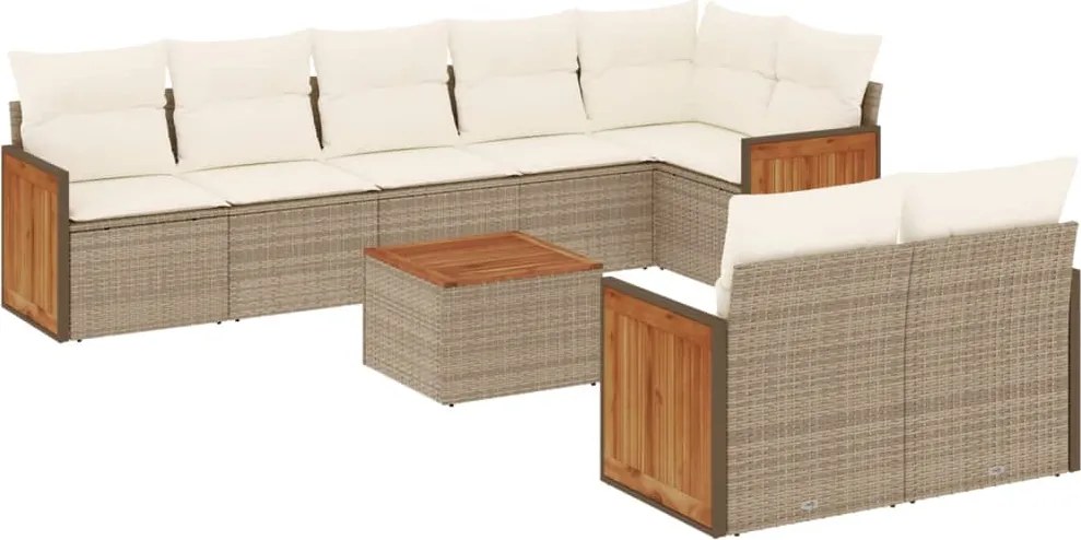 vidaXL Set canapele de grădină, 9 piese, cu perne, bej, poliratan