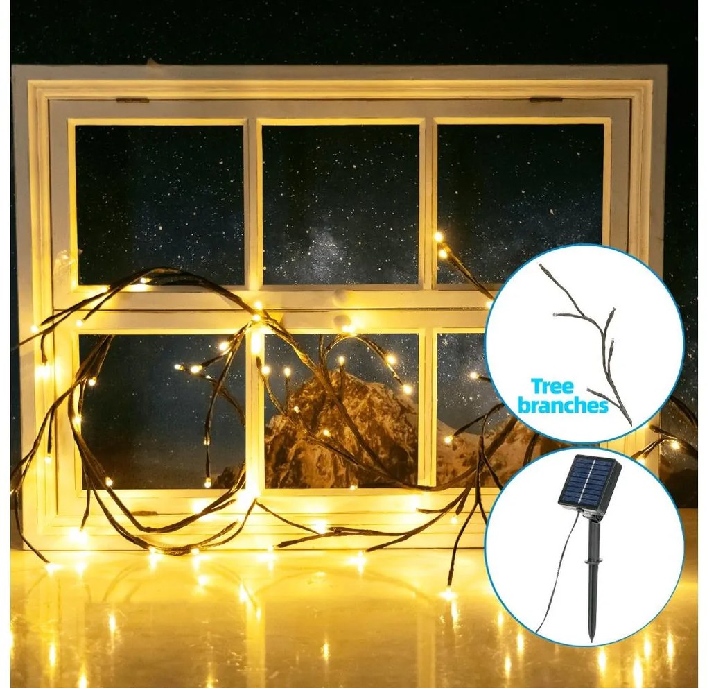 Instalație LED solară Aigostar 72xLED/4m IP65 300 mAh alb cald ramuri