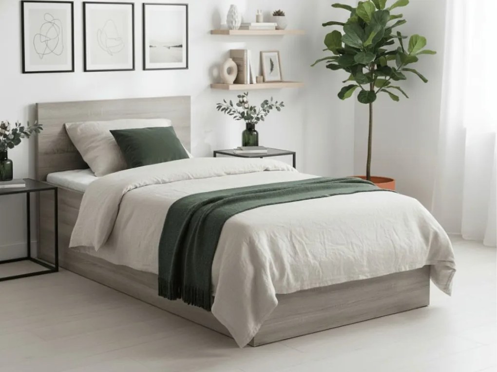 Pat de o persoana stejar trufat, SOFIA 90 x 200 cm Saltele: Cu saltele Sommera 18 cm, Somiera pat: Cu lamele drepte