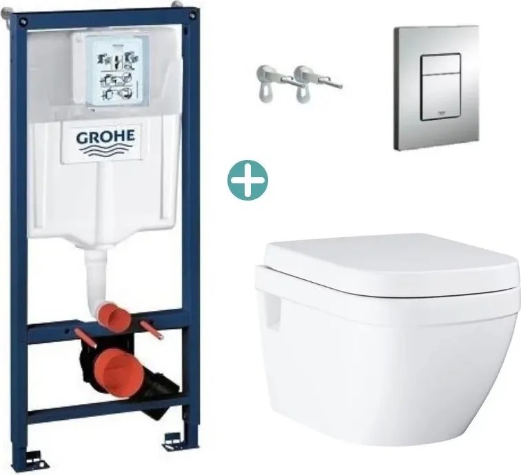 Set rezervor Grohe Rapid SL cu clapeta Skate Cosmopolitan si vas wc Grohe Euro Ceramic Rimless prindere la vedere capac soft close