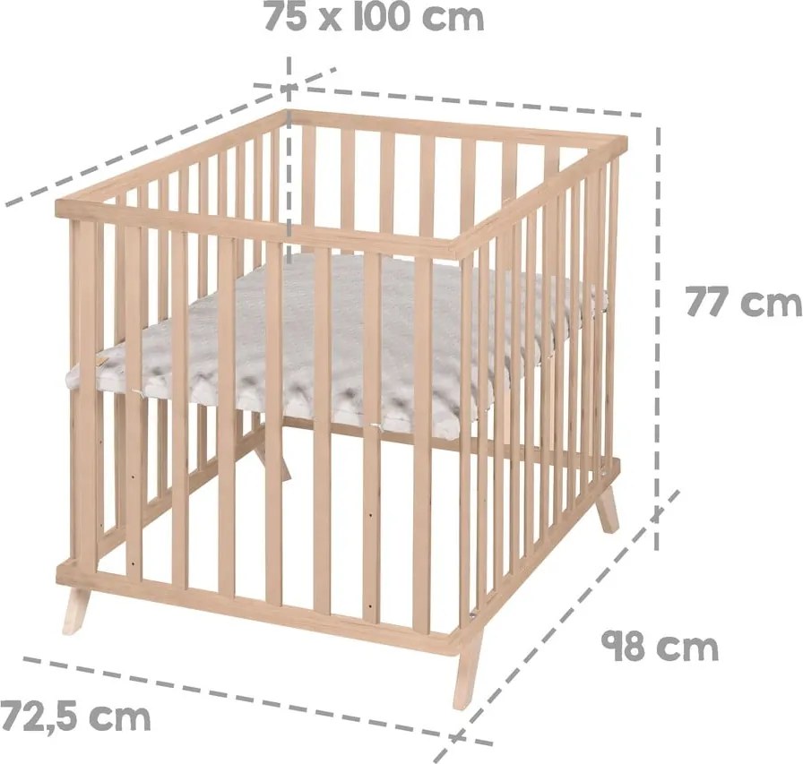 Țarc pentru copii în culoare naturală din lemn de fag cu înălțime reglabilă 75x100 cm Lil Planet – Roba