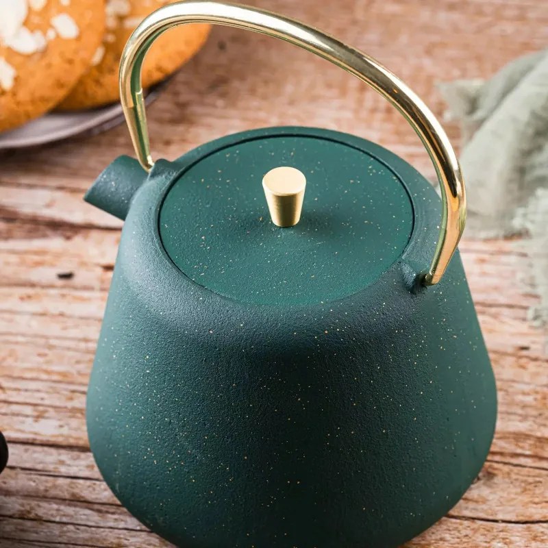 Ceainic din fonta cu infuzor Kinghoff KH 1933, 1 l, Interior emailat, Inducție, Verde