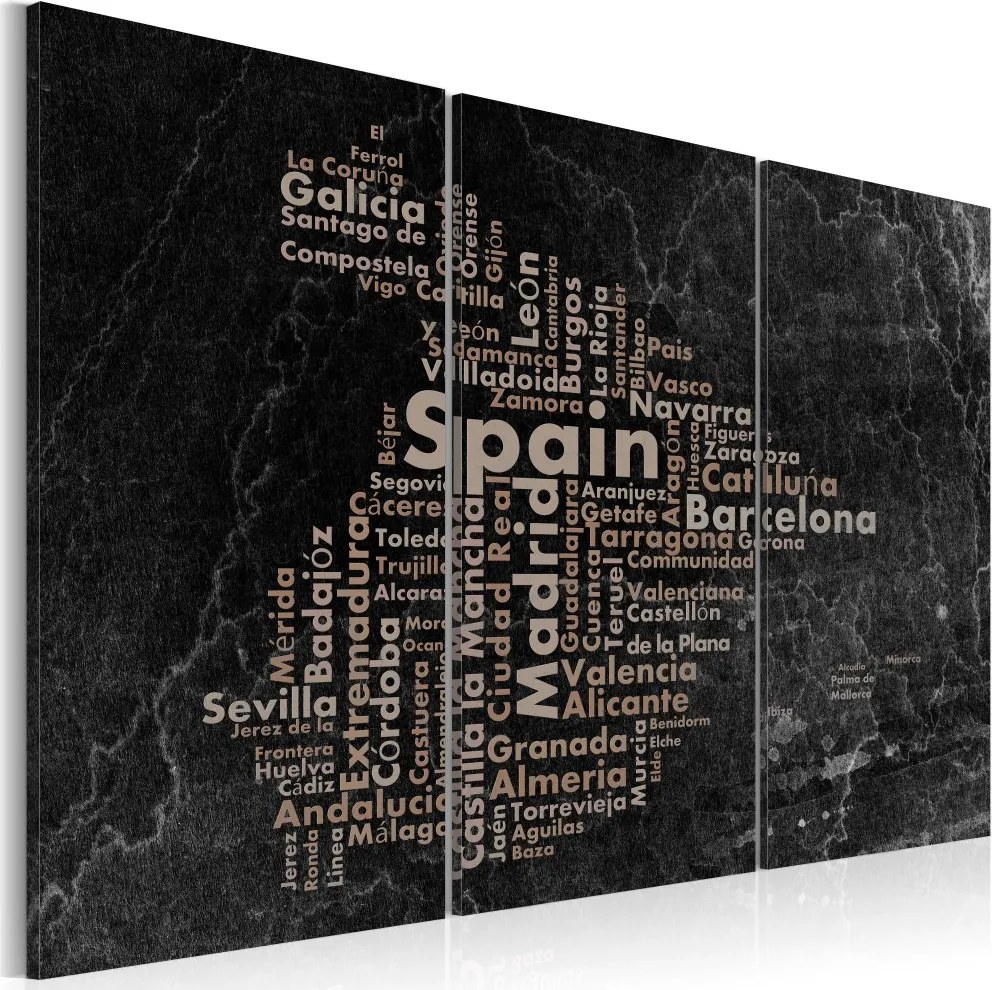 Tablou Bimago - Text map of Spain on the blackboard - triptych 60x40 cm