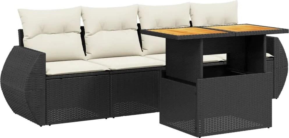 vidaXL Set mobilier de grădină cu perne, 5 piese, negru, poliratan