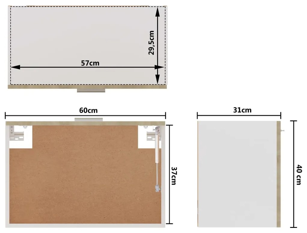 Dulap suspendat, stejar Sonoma, 60 x 31 x 40 cm, PAL Stejar sonoma, handing cabinet with flip-up door, 1