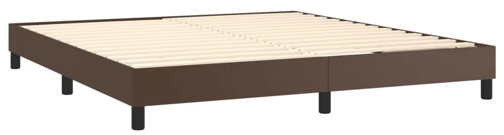 Pat box spring cu saltea, maro, 160x200 cm, piele ecologica Maro, 160 x 200 cm, Culoare unica si cuie de tapiterie